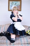 apron blonde_hair cosplay dress fate/series fate/stay_night hairband handcuffs kamui_arisa maid maid_uniform saber secret_party thighhighs zettai_ryouiki rating:Safe score:0 user:nil!