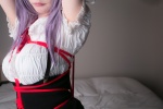 atsuki bed blouse bound cosplay dagashi_biyori dagashi_kashi purple_hair shibari shidare_hotaru skirt suspenders rating:Safe score:0 user:nil!