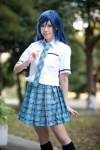 blouse blue_hair cosplay idolmaster kirara kisaragi_chihaya kneesocks pleated_skirt school_uniform skirt tie rating:Safe score:0 user:nil!