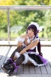apron bow choker cleavage cosplay hairband hair_ribbons love_live!_school_idol_project maid maid_uniform petticoat purple_hair thighhighs tojo_nozomi twintails uri wristband rating:Safe score:2 user:pixymisa