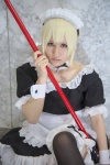 apron blonde_hair choker cosplay cuffs fate/hollow_ataraxia fate/series hairband maid maid_uniform mop ribbons saber_alter thighhighs unasuke rating:Safe score:0 user:pixymisa