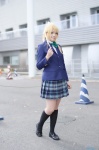 ayase_eri blazer blonde_hair blouse cosplay hikari_(ii) kneesocks love_live!_school_idol_project pleated_skirt ponytail school_uniform skirt rating:Safe score:0 user:nil!