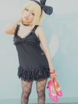 blonde_hair collar cosplay dress fishnet_pantyhose hairbow kurinika original pantyhose rating:Safe score:2 user:nil!