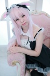 animal_ears bunny_ears collar cosplay dress garter_straps headphones hiiragi_haruka nitro_super_sonic pink_hair ribbon_tie super_soniko thighhighs zettai_ryouiki rating:Safe score:0 user:pixymisa