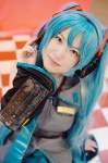 aqua_hair blouse cosplay detached_sleeves hatsune_miku headset hiro pleated_skirt skirt tie twintails vocaloid rating:Safe score:0 user:nil!