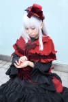 bows cosplay dress hat k kushina_anna red_eyes tiered_skirt uriu white_hair rating:Safe score:0 user:pixymisa