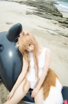 animal_ears beach cosplay horo inflatable_toy ocean one-piece_swimsuit orange_hair rococo spice_and_wolf swimsuit tail whistle_around_the_world wolf_ears rating:Safe score:1 user:nil!