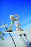 beach bikini black_legwear boots braid cosplay croptop half-skirt kantai_collection kuubo- ocean saku side-tie_bikini silver_hair swimsuit thigh_boots thighhighs unryuu_(kantai_collection) rating:Safe score:1 user:nil!