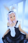 animal_ears bunny_ears cleavage cosplay dress dress_lift headphones nitro_super_sonic pink_hair saku super_soniko rating:Safe score:0 user:nil!