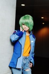 cosplay green_hair gundam gundam_seed gundam_seed_destiny jeans kazyou_airi shani_andras torn_clothes uniform rating:Safe score:0 user:nil!