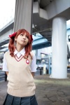 blouse cosplay hairbows kanda_midori pleated_skirt red_hair school_uniform shirai_kuroko skirt sweater_vest to_aru_kagaku_no_railgun twintails rating:Safe score:0 user:xkaras