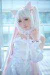 animal_ears cat_ears choker cosplay detached_sleeves dress kujyou_konegi kyuubee multi-colored_hair puella_magi_madoka_magica red_eyes rating:Safe score:1 user:pixymisa