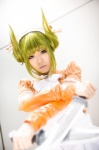 apron blouse bowtie cosplay detached_sleeves green_hair hairband knives saki_kano shinomaru zone-00 rating:Safe score:0 user:pixymisa