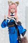 animal_ears caster cosplay detached_sleeves dress fate/extra fate/series fox_ears fox_tail pink_hair seri thighhighs rating:Safe score:0 user:pixymisa