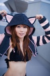 animal_ears bikini_top black_pink cat_ears cosplay croptop hoodie nanao_naru_original_character shorts sumomo swimsuit rating:Safe score:1 user:pixymisa