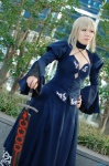 blonde_hair choker cleavage corset cosplay fate/series fate/stay_night nano saber_alter skirt sword rating:Safe score:0 user:nil!