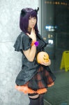 cosplay dress garters horns original purple_hair rinami thighhighs zettai_ryouiki rating:Safe score:1 user:nil!