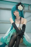 aqua_eyes aqua_hair cosplay dress elbow_gloves flower gloves hatsune_miku headdress just_a_game_(vocaloid) maropapi necklace petticoat slip thighhighs tiered_skirt twintails vocaloid rating:Safe score:1 user:pixymisa