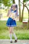 cosplay hairbows hiiragi_kagami hoshino_kana kneesocks lucky_star pantyhose pleated_skirt purple_hair sailor_uniform school_uniform skirt twintails rating:Safe score:0 user:nil!