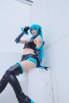 aira aqua_hair boots cosplay croptop elbow_gloves gloves hair_ribbon hatsune_miku headset project_diva shorts sleeveless thigh_boots thighhighs twintails vocaloid rating:Safe score:0 user:pixymisa