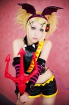 blonde_hair cosplay crossplay detached_sleeves halter_top head_wings kagamine_len nakoto pitchfork pretty_panties_akuma_rin_(vocaloid) shorts striped vocaloid rating:Safe score:1 user:nil!