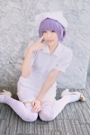 cosplay kuroneko nurse nurse_cap nurse_uniform original purple_eyes purple_hair thighhighs zettai_ryouiki rating:Safe score:4 user:pixymisa