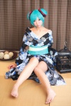 aqua_hair barefoot cosplay hatsune_miku necoco project_necoco-f twin_buns vocaloid yukata rating:Safe score:1 user:nil!