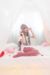 bed cosplay dress ear_muffs idolmaster pantyhose pink_legwear shijou_takane silver_hair surai rating:Safe score:0 user:pixymisa