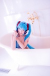 aqua_hair bathroom bathtub bikini_top cosplay hatsune_miku headset mashiro_yuki project_diva swimsuit twintails vocaloid rating:Safe score:0 user:nil!