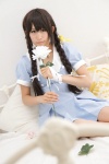 akiyama_mio ayumimi_usagi cosplay dress flower hair_ties k-on! pleated_skirt ribbon skirt twin_braids rating:Safe score:0 user:pixymisa
