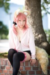 animal_ears bra caster cleavage cosplay fate/extra fate/series hazuki_minami hoodie pink_hair shorts tail thighhighs twintails wolf_ears rating:Safe score:3 user:nil!
