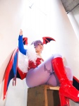 bodysuit boots cosplay detached_sleeves head_wings lilith_aensland pantyhose purple_hair tamashi_no_mayoigo vampire_(game) wings yuuki_sayo rating:Safe score:3 user:nil!