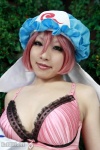 arai_yomi bra cleavage cosplay dress hat hot_tub open_clothes pink_hair saigyouji_yuyuko touhou touhou_otome_rambu_vol._6 rating:Safe score:1 user:nil!