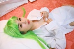 bed cc cleavage coa code_geass cosplay dress_shirt green_hair open_clothes rating:Safe score:0 user:nil!