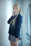blazer blonde_hair blouse cosplay k-on! kotobuki_tsumugi pleated_skirt ribbon_tie shiina_haru skirt rating:Safe score:0 user:pixymisa