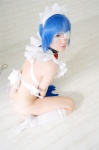 apron blue_hair cosplay eyepatch gloves hairband ikkitousen kibashi maid maid_uniform panties ryomou_shimei thighhighs white_legwear rating:Safe score:1 user:nil!