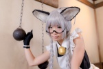 ahoge animal_ears apron cat_ears cosplay dress glasses gloves haiyore!_nyaruko-san kurasaka_kururu maid maid_uniform nyaruko silver_hair twin_braids rating:Safe score:0 user:nil!