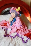 amatsuka_miyu bed cosplay night_cap nightgown patchouli_knowledge purple_hair robe touhou rating:Safe score:1 user:nil!