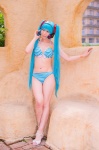 aqua_hair bikini cleavage cosplay hatsune_miku headset mashiro_yuki project_diva swimsuit twintails vocaloid rating:Safe score:0 user:nil!