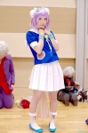 cosplay hair_pods mii_(popotan) miniskirt pleated_skirt popotan purple_hair sailor_uniform school_uniform skirt socks zero_inch rating:Safe score:0 user:nil!