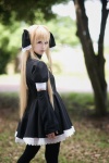 black_cat blonde_hair cosplay detached_sleeves dress eve hairbows ryuga thighhighs twintails zettai_ryouiki rating:Safe score:0 user:nil!