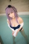 atsuki cleavage cosplay dagashi_biyori dagashi_kashi hairband hoodie one-piece_swimsuit pool purple_hair shidare_hotaru swimsuit wet rating:Safe score:0 user:nil!