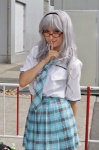 blouse cosplay glasses hairband idolmaster looking_over_glasses mizuki_(iii) pleated_skirt school_uniform shijou_takane silver_hair skirt tie rating:Safe score:0 user:pixymisa