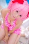 bikini_top cleavage cosplay hair_ribbons kaname_madoka mashiro_yuki miniskirt pink_hair pool puella_magi_madoka_magica skirt swimsuit twintails rating:Safe score:2 user:nil!