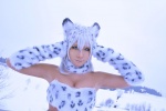 bikini_top cat_hood cleavage cosplay fingerless_gloves multi-colored_hair non original snow_leopard swimsuit rating:Safe score:1 user:nil!