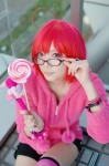 ahoge boots cosplay glasses hoodie ibara lollipop original red_hair shorts striped thighhighs rating:Safe score:2 user:nil!