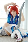 blouse cosplay kneehighs natsume_sakiko onozuka_komachi red_hair scythe skirt touhou vest rating:Safe score:0 user:nil!