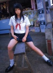 1_or_8 blouse costume kawamura_yukie miniskirt pleated_skirt sailor_uniform school_uniform skirt skirt_lift socks rating:Safe score:0 user:nil!