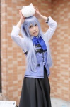 blouse blue_hair cosplay gochuumon_wa_usagi_desuka? hair_clips kafuu_chino meme_mamimu skirt tippy_(gochuumon_wa_usagi_desuka?) vest rating:Safe score:0 user:nil!