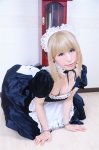 ahoge apron blonde_hair cleavage cosplay dress fate/series fate/stay_night hairband handcuffs kamui_arisa maid maid_uniform saber secret_party rating:Safe score:0 user:nil!